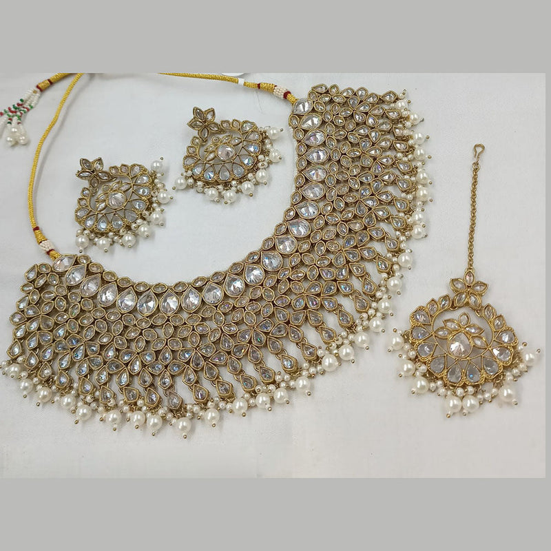 Padmawati Bangles Gold Plated Crystal Stone And Pearls Choker Necklace Set