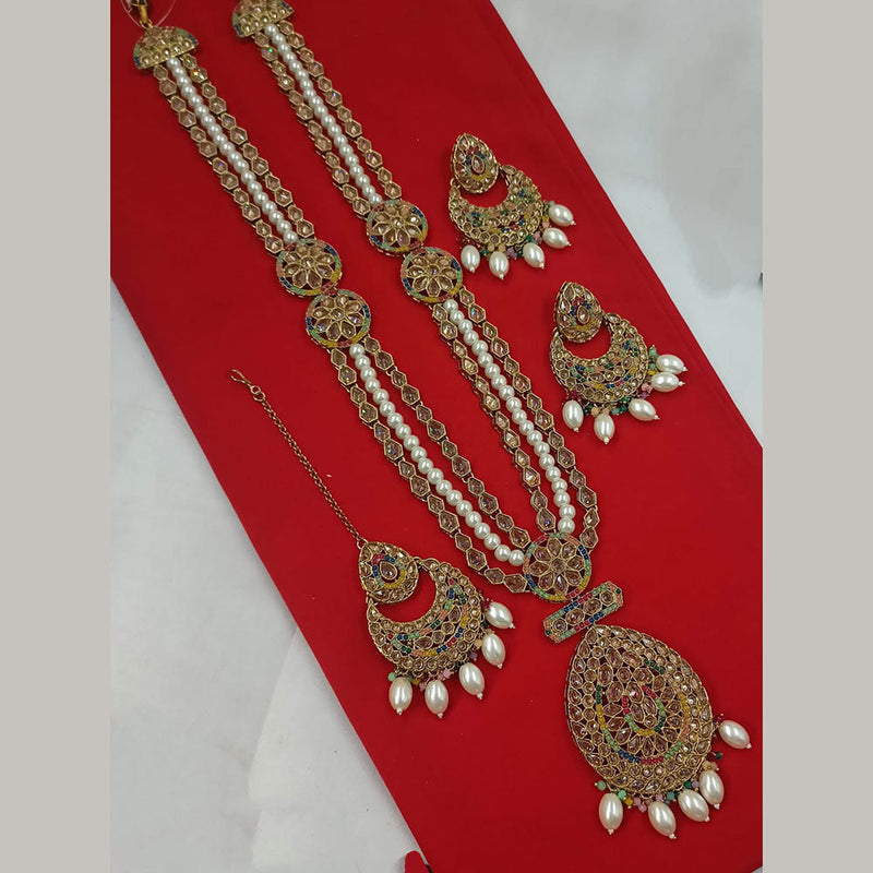 Padmawati Bangles Gold Plated Crystal Stone And Pearls Long Necklace Set