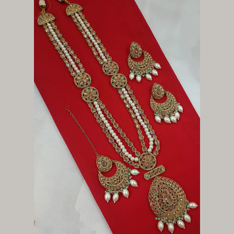 Padmawati Bangles Gold Plated Crystal Stone And Pearls Long Necklace Set