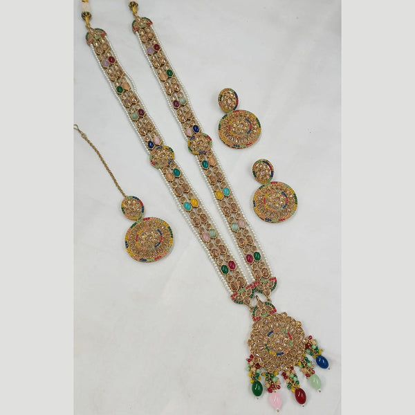 Padmawati Bangles Gold Plated Crystal Stone And Pearls Long Necklace Set