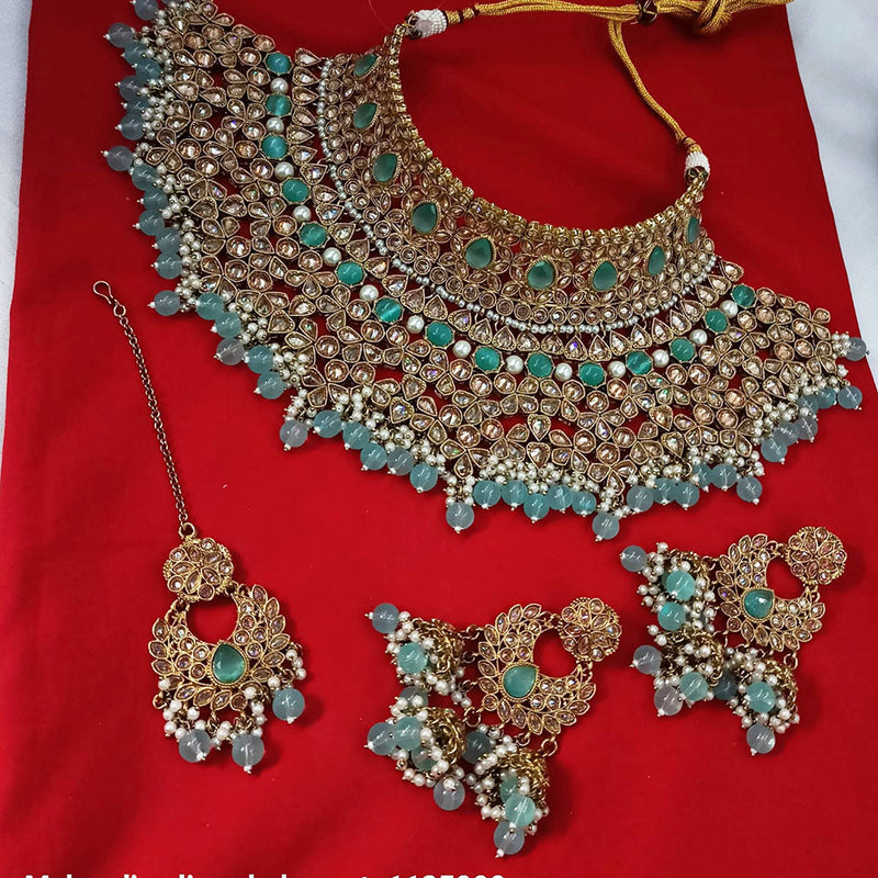 Padmawati Bangles Gold Plated Crystal Stone And Pearls Choker Necklace Set