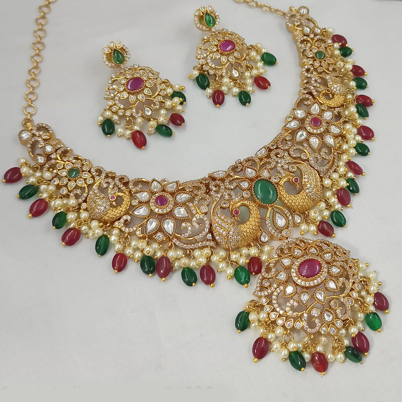 Padmawati Bangles Gold Plated AD And Beads Necklace Set