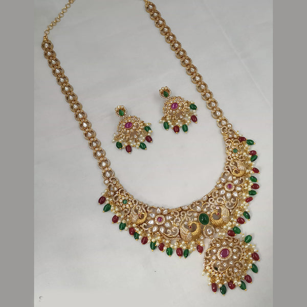 Padmawati Bangles Gold Plated AD And Beads Long Necklace Set