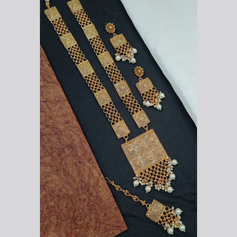 Padmawati Bangles Gold Plated Crystal Stone And Pearls Long Necklace Set