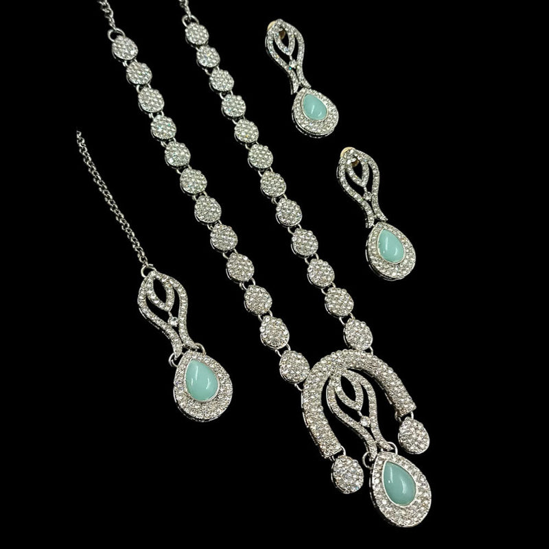 Padmawati Bangles Silver Plated Austrian Stone Long Necklace Set