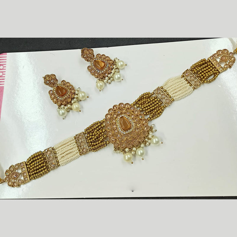 Padmawati Bangles Gold Plated Crystal Stone And Pearls Choker Necklace Set