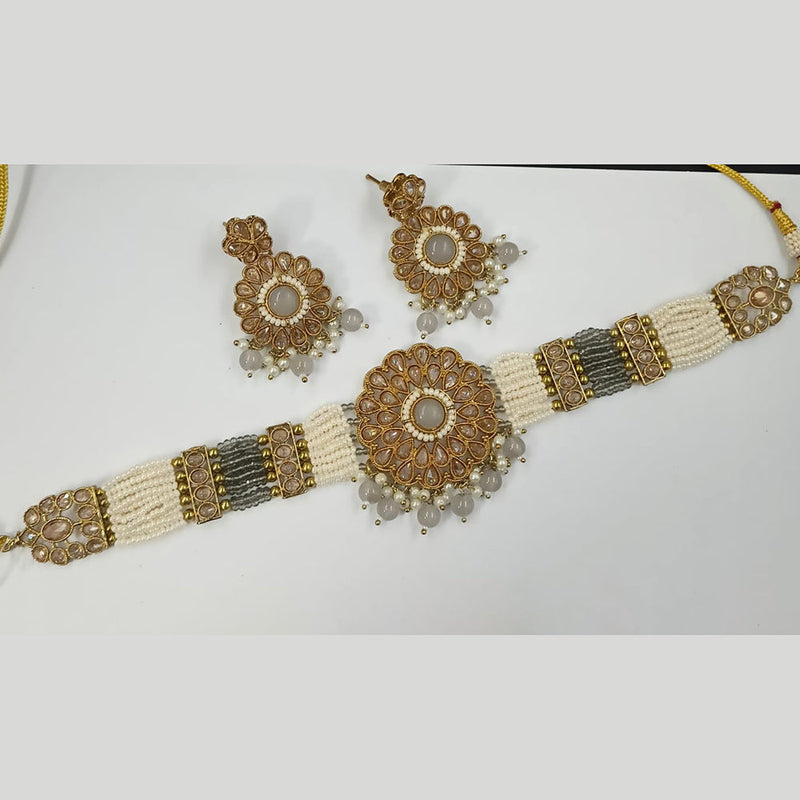 Padmawati Bangles Gold Plated Crystal Stone And Pearls Choker Necklace Set