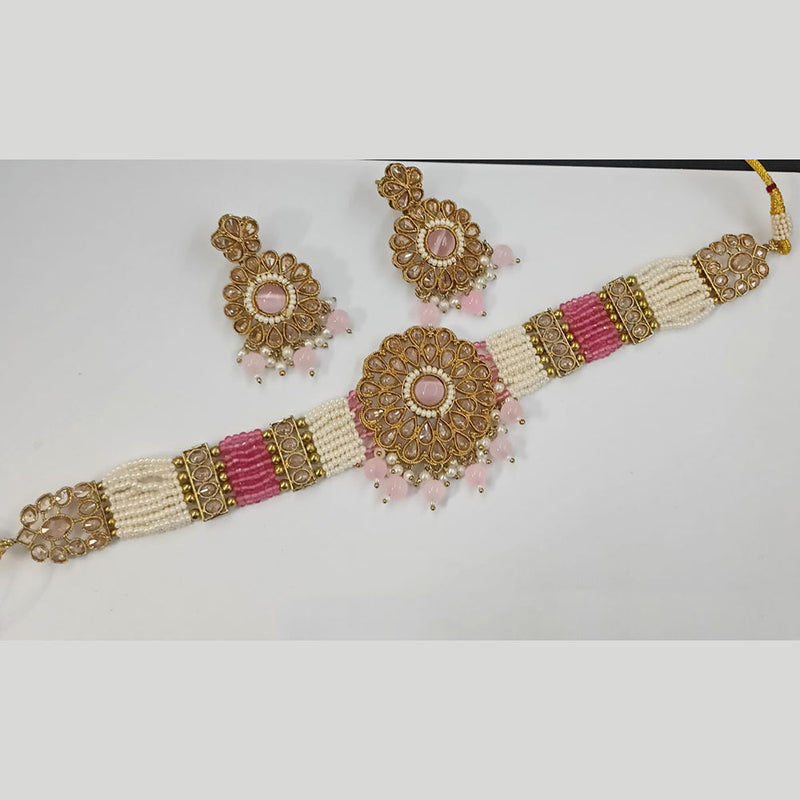 Padmawati Bangles Gold Plated Crystal Stone And Pearls Choker Necklace Set