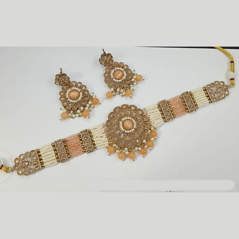 Padmawati Bangles Gold Plated Crystal Stone And Pearls Choker Necklace Set