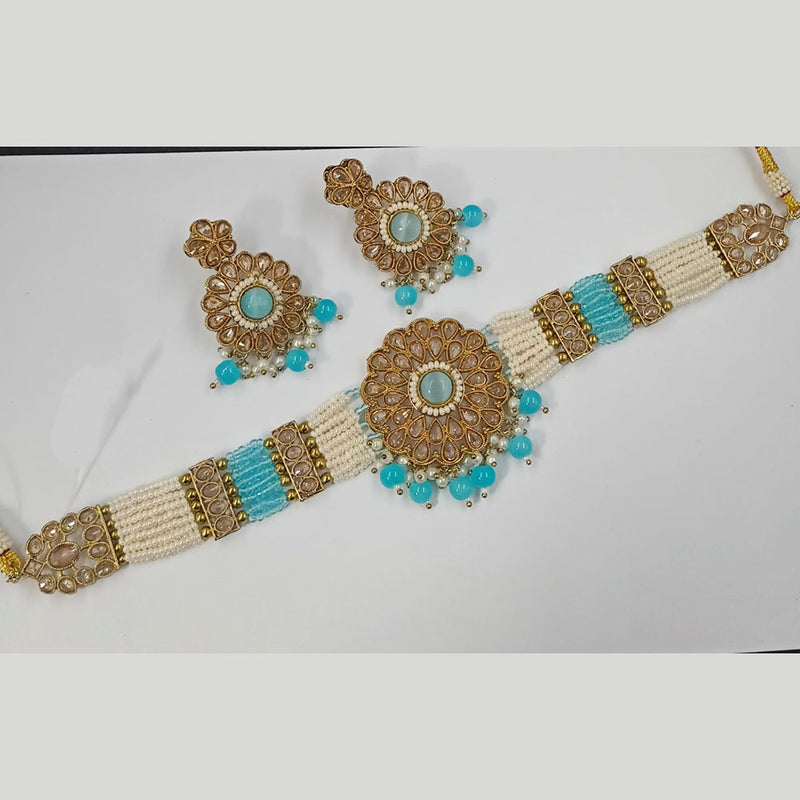 Padmawati Bangles Gold Plated Crystal Stone And Pearls Choker Necklace Set