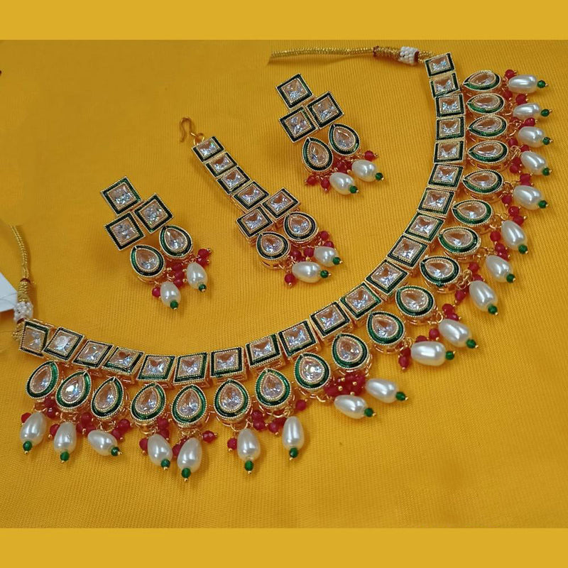 Padmawati Bangles Gold Plated Crystal Stone And Pearls Necklace Set