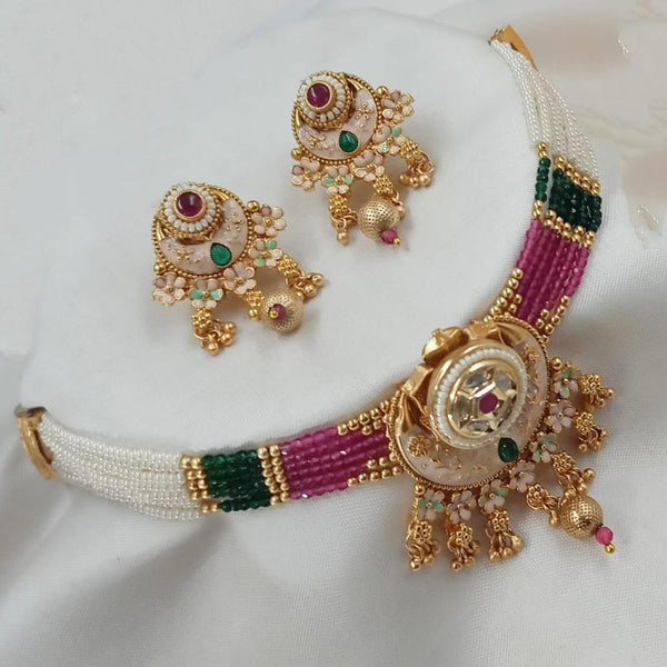 Padmawati Bangles Gold Plated Pota Stone And Pearls Meenakari Choker Necklace Set