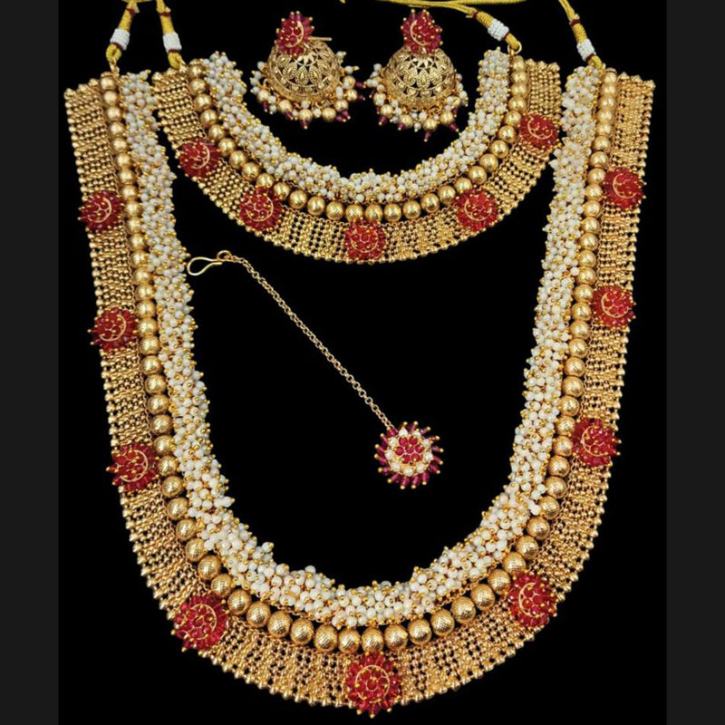 Padmawati Bangles Gold Plated Crystal Stone Pearls Combo Set