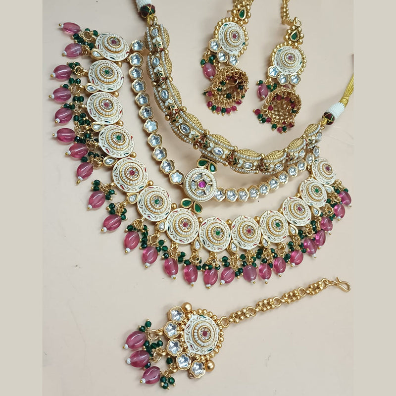 Padmawati Bangles Gold Plated Polki Kundan Stone And Pearls Meenakari Necklace Set