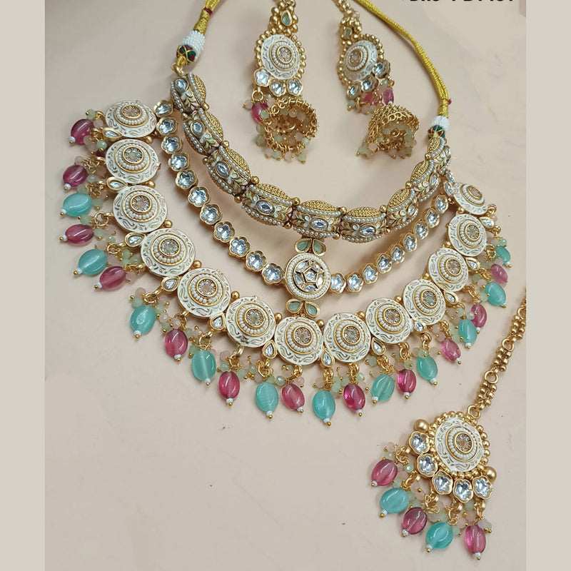 Padmawati Bangles Gold Plated Polki Kundan Stone And Pearls Meenakari Necklace Set