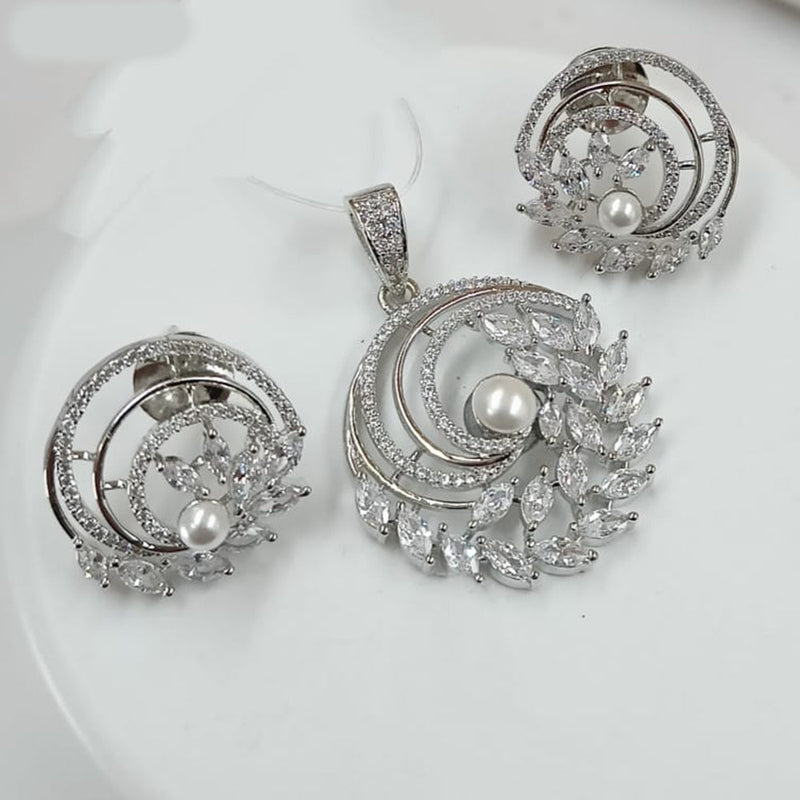 Padmawati Bangles Silver Plated AD Stone And Pearls Pendant Set