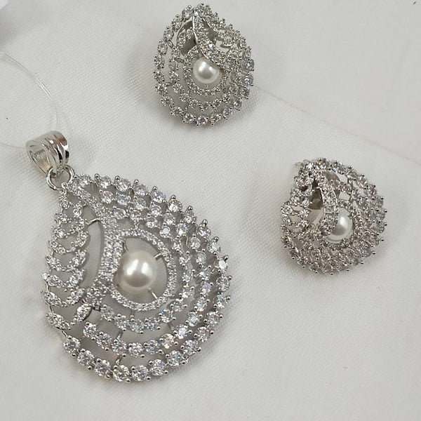 Padmawati Bangles Silver Plated Austrian Stone And Pearls Pendant Set