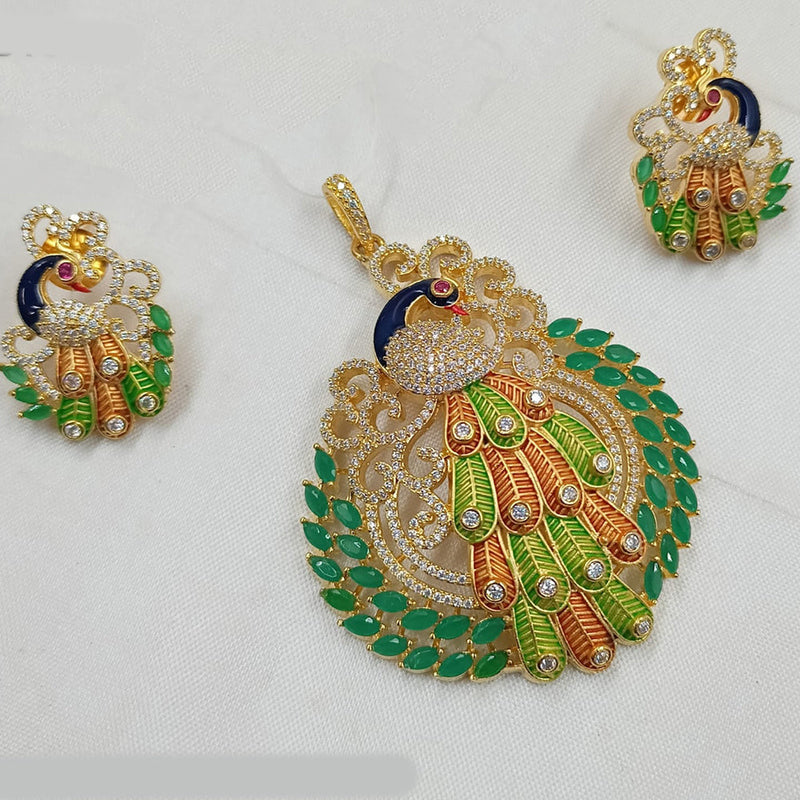 Padmawati Bangles Gold Plated AD Stone Peacock Pendant Set