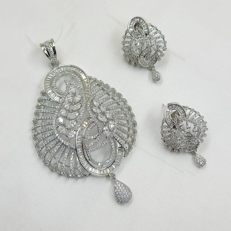 Padmawati Bangles Silver Plated AD Stone Pendant Set