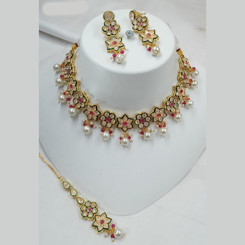 Padmawati Bangles Gold Plated Crystal Stone And Pearls Necklace Set