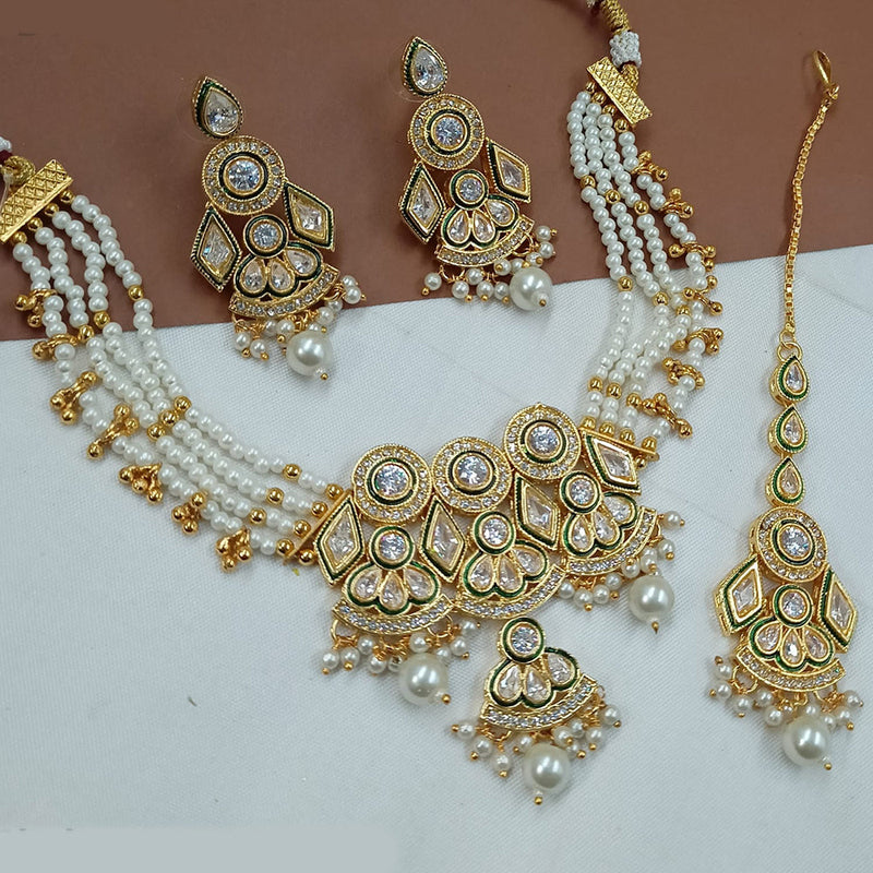 Padmawati Bangles Gold Plated Crystal Stone And Pearls Choker Necklace Set