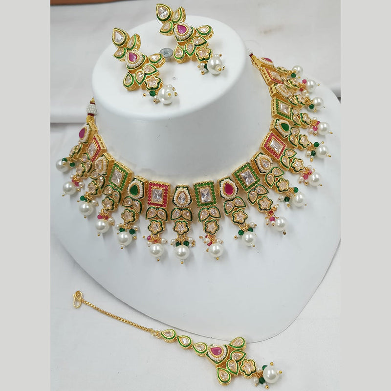 Padmawati Bangles Gold Plated Crystal Stone And Pearls Necklace Set