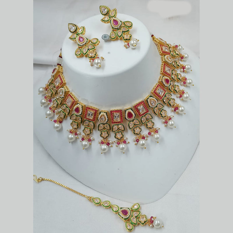 Padmawati Bangles Gold Plated Crystal Stone And Pearls Necklace Set