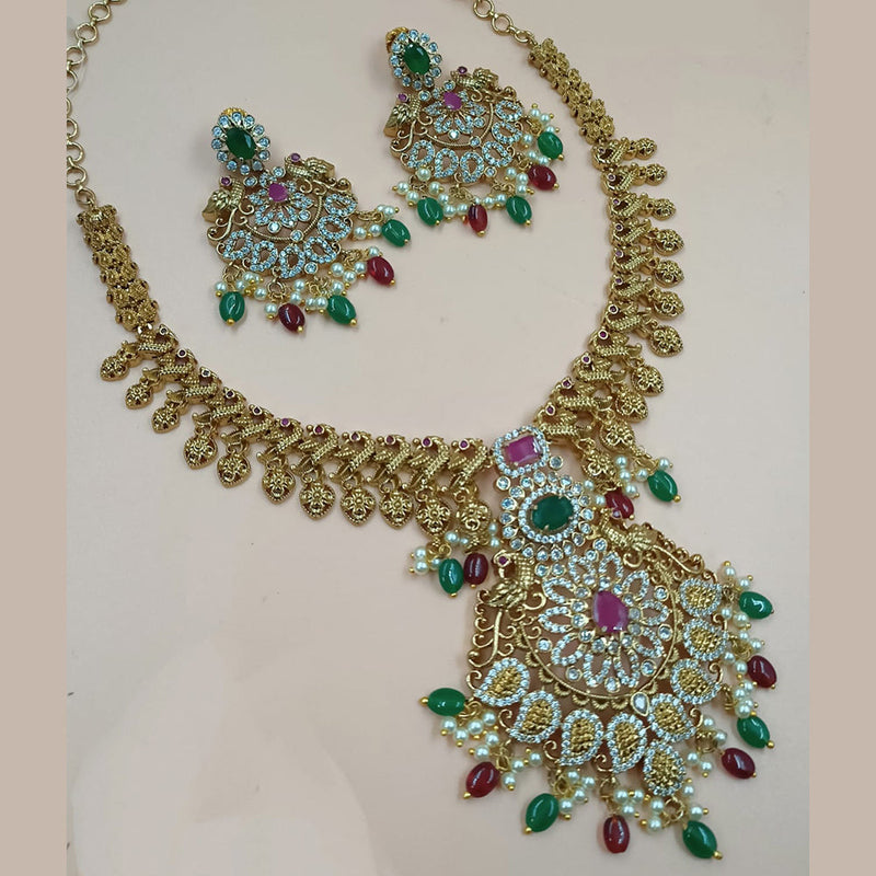 Padmawati Bangles Gold Plated AD Stone And Beads Necklace Set