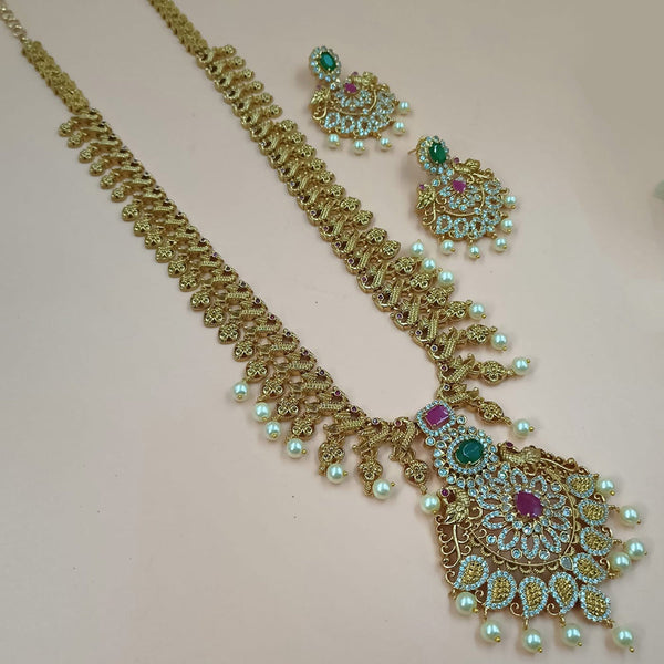 Padmawati Bangles Gold Plated AD Stone And Pearls Long Necklace Set