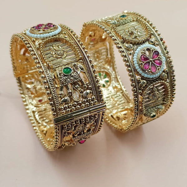 Padmawati Bangles Gold Plated Pota Stone Openable Bangles Set