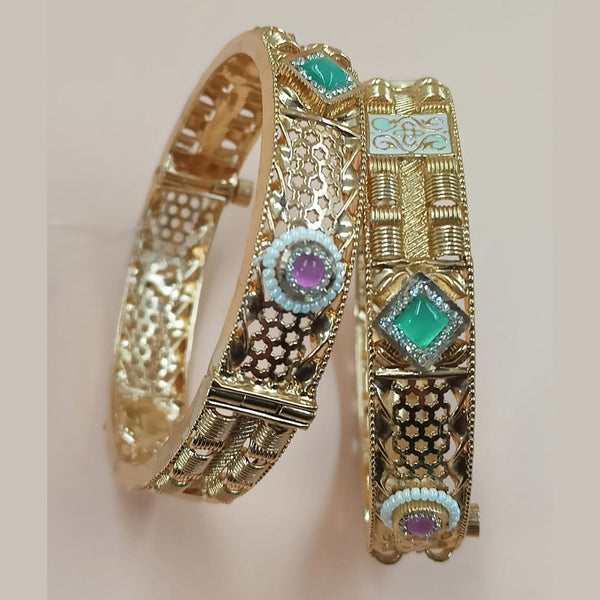 Padmawati Bangles Gold Plated Pota Stone Openable Bangles Set