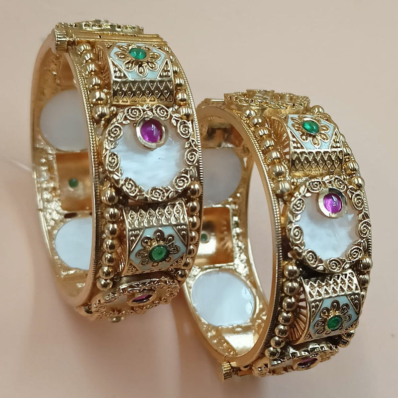 Padmawati Bangles Gold Plated Pota Stone Openable Bangles Set