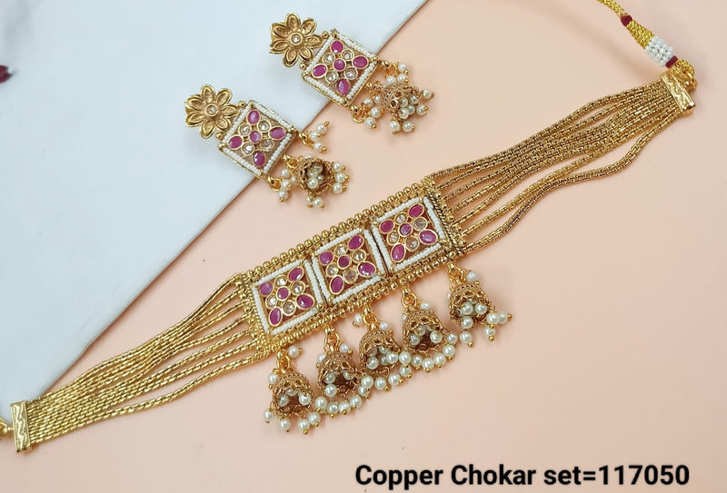 Padmawati Bangles Gold Plated Crystal Stone And Pearls Choker Necklace Set