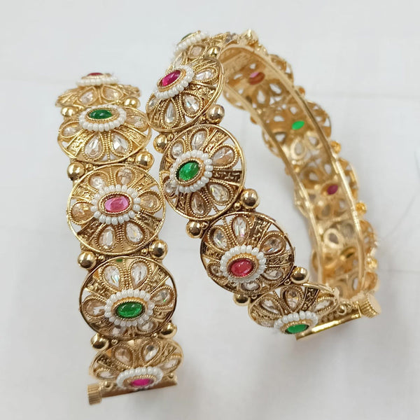 Padmawati Bangles Gold Plated Pota Stone And Pearls Bangles Set