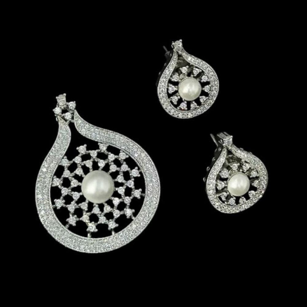 Padmawati Bangles Silver Plated Austrian Stone Pendant Set