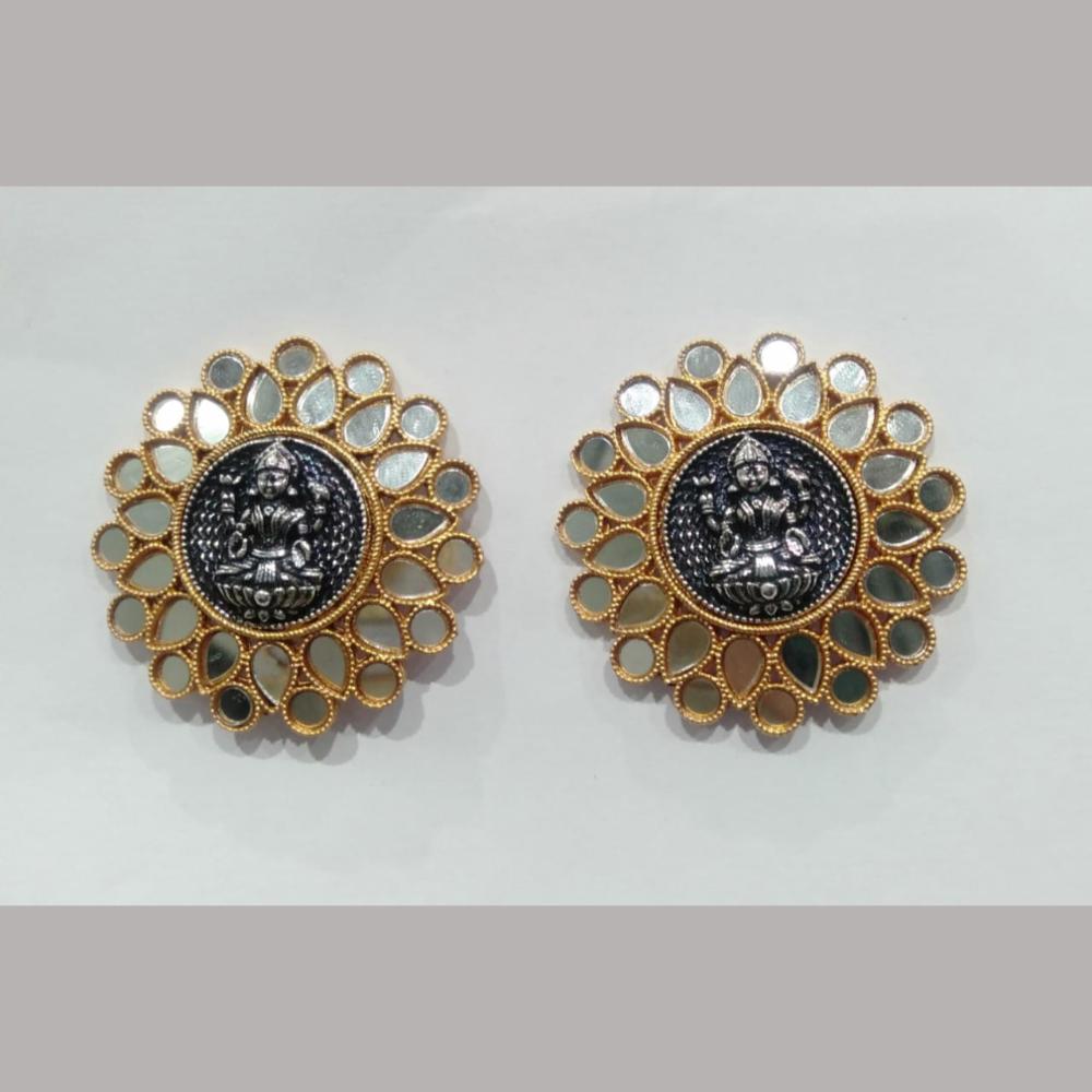 Wearhouse Fashion 2 Tone Plated Temple And Mirror Studs Earrings
