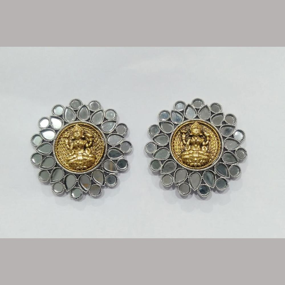 Wearhouse Fashion 2 Tone Plated Temple And Mirror Studs Earrings