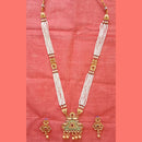 Neetu Art Gold Plated Pota Stone And Pearl Long Necklace Set