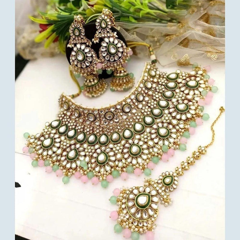 Neetu Art Gold Plated Kundan Meenakari  Necklace Set