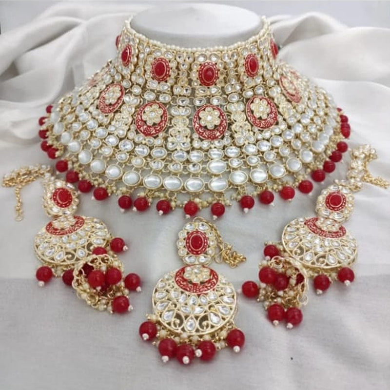 Neetu Art Gold Plated Kundan Stone And Beads Meenakari Choker Necklace Set