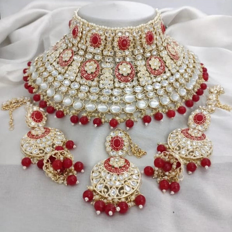 Neetu Art Gold Plated Kundan Stone And Beads Semi Bridal Necklace Set