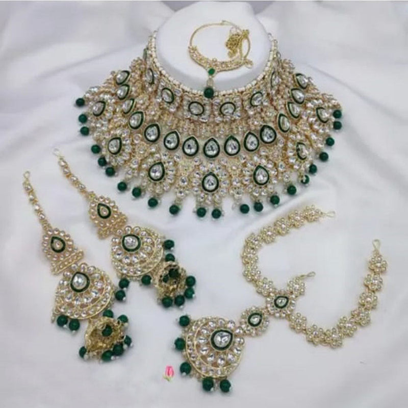 Neetu Art Gold Plated Kundan Stone And Beads Semi Bridal Necklace Set