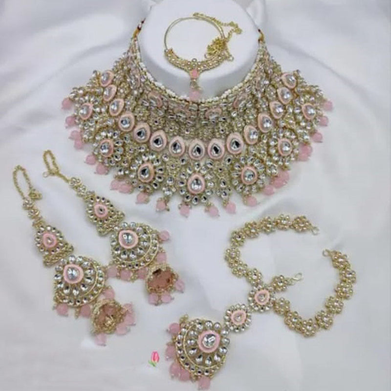 Neetu Art Gold Plated Kundan Stone And Beads Semi Bridal Necklace Set