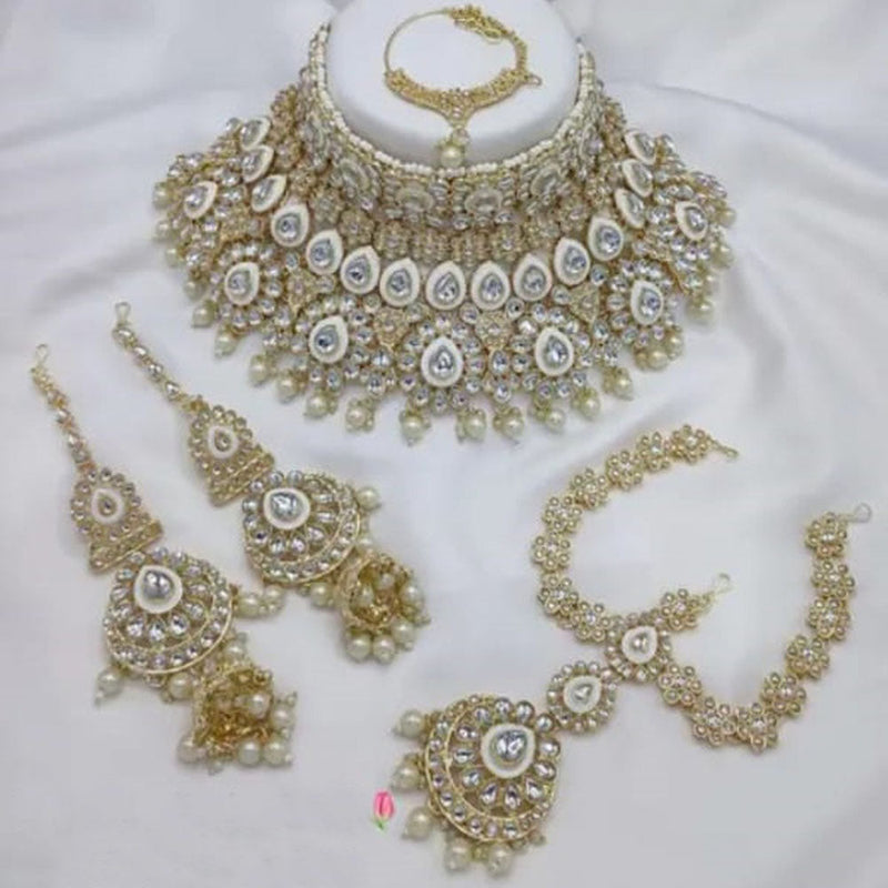 Neetu Art Gold Plated Kundan Stone And Beads Semi Bridal Necklace Set