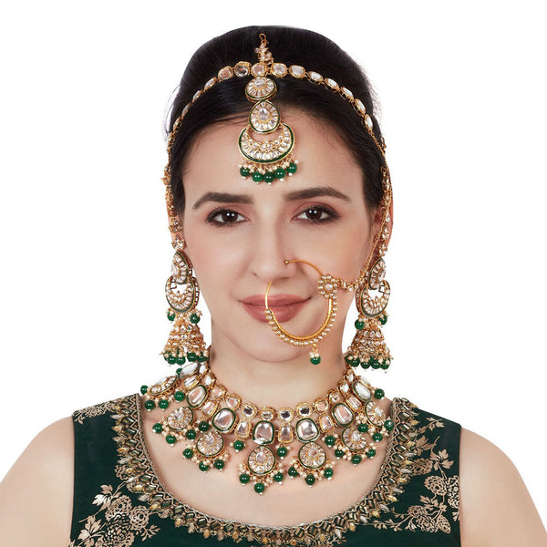 Neetu Art Gold Plated Kundan Stone And Beads Semi Bridal Necklace Set