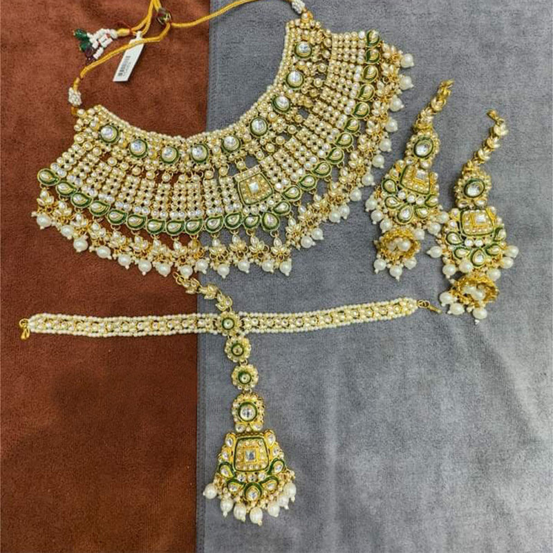 Neetu Art Gold Plated Kundan Stone And Beads Semi Bridal Necklace Set