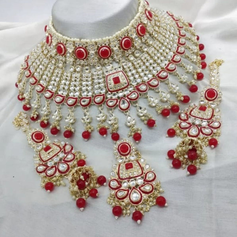 Neetu Art Gold Plated Kundan Stone And Beads Semi Bridal Necklace Set