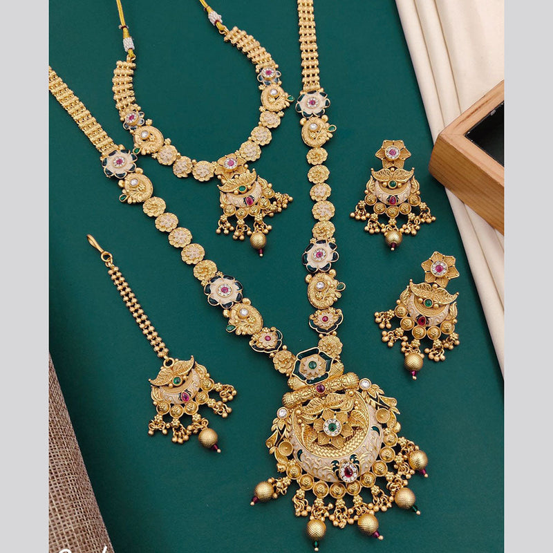 Neetu Art Gold Plated Pota Stone Double Necklace Set