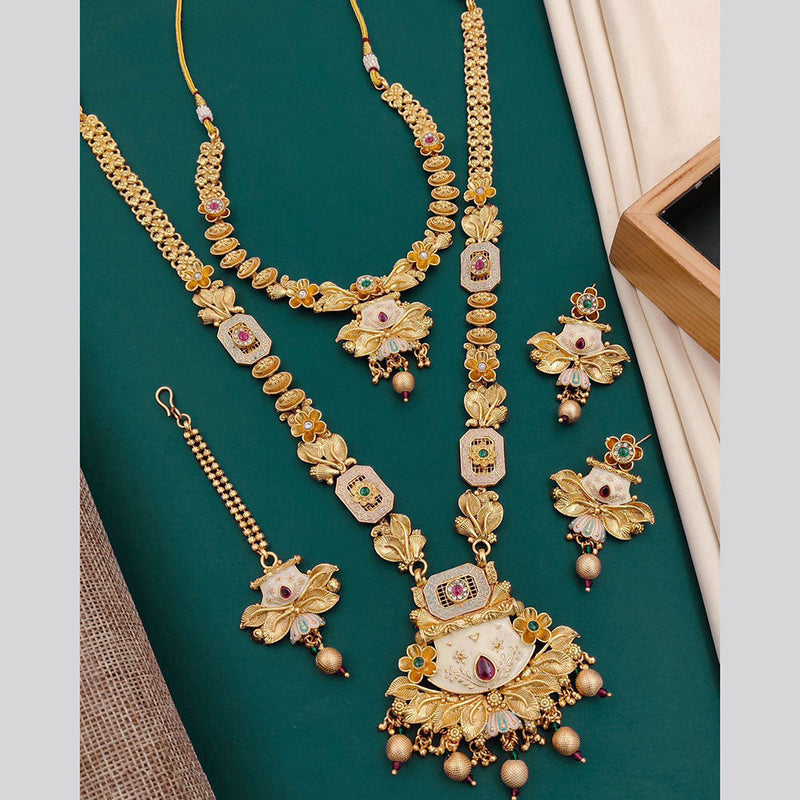 Neetu Art Gold Plated Pota Stone Double Necklace Set