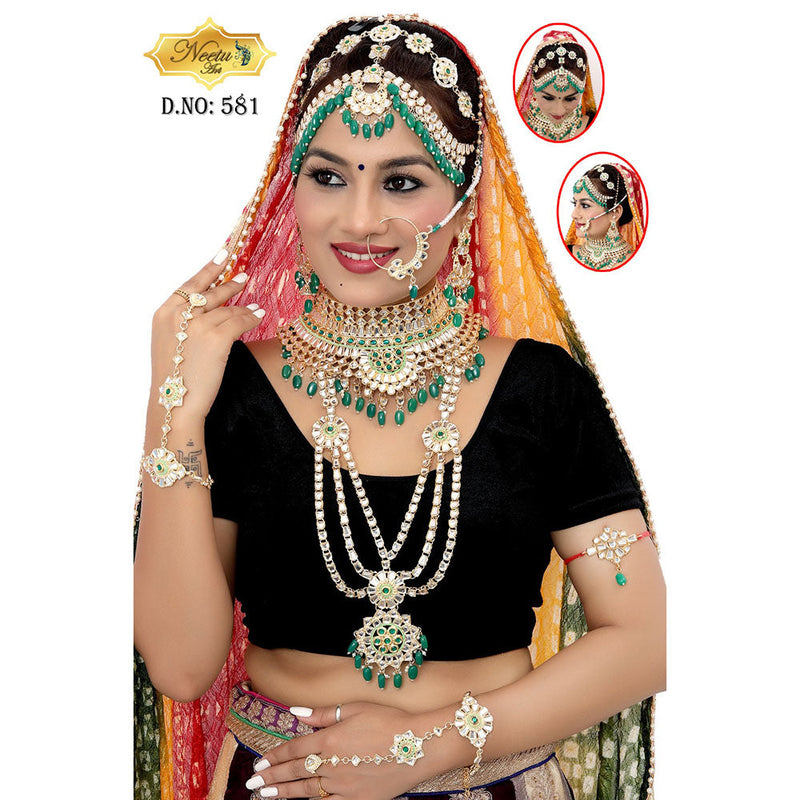 Neetu Art Gold Plated Kundan Stone And Beads Bridal Set